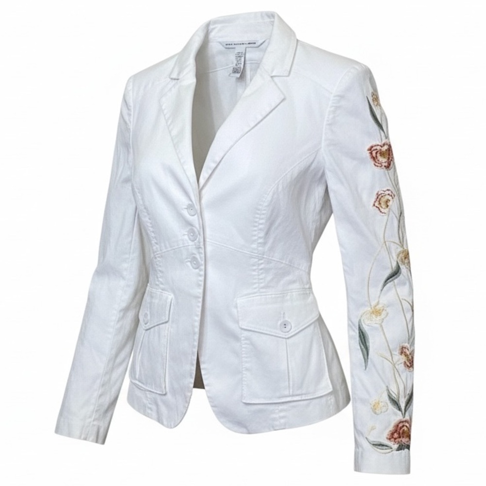 Diane Von Furstenberg White Embroidered Blazer Floral Boho Jacket Cotton Rare